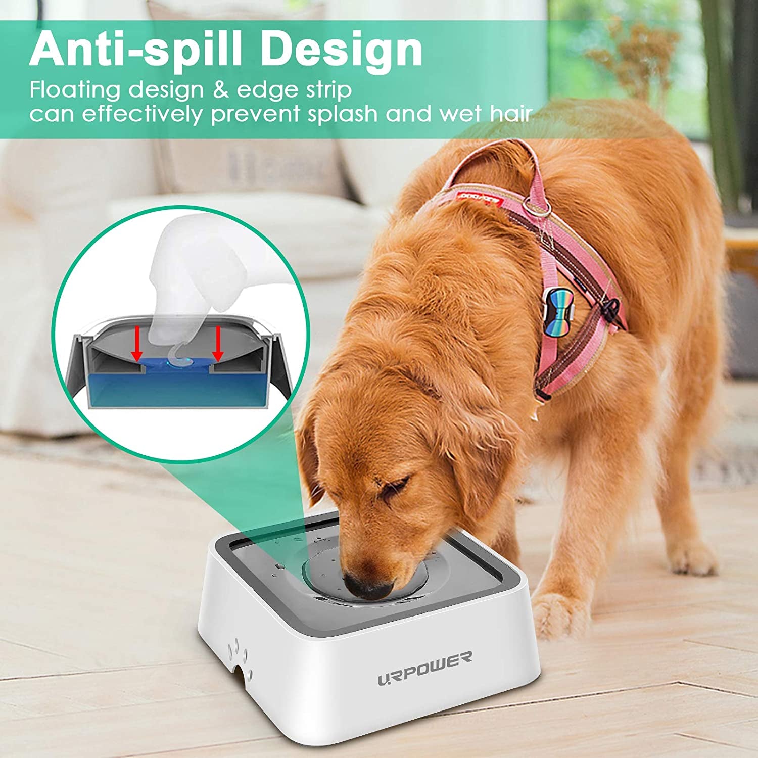2L Dog Water Bowl 70Oz Large Capacity No Spill Dog Bowl Cat Water Bowl with Eco-Friendly Material Slow Water Feeder Pet Water Dispenser Vehicle Carried Travel Water Bowl for Dogs, Cats & Pets