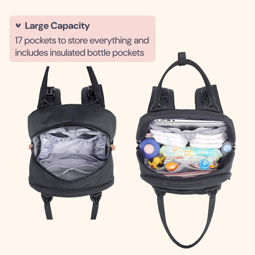 Diaper Bag Backpack - Tote - Multi Function Waterproof Diaper Bag, Travel Essentials Baby Bag with Changing Pad, Stroller Straps & Pacifier Case - Unisex, Black